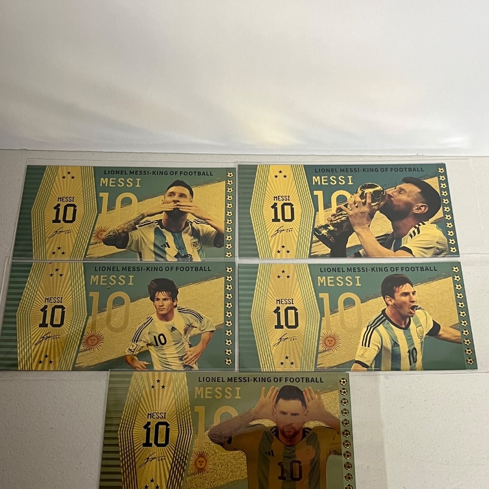 5 Lionel Messi Gold Foil Argentina Bank Note Notes Soccer Football Futbol #10